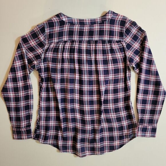 Silver Jeans Co. Navy Plaid Long Sleeve Button-Down Blouse - Picture 15 of 16